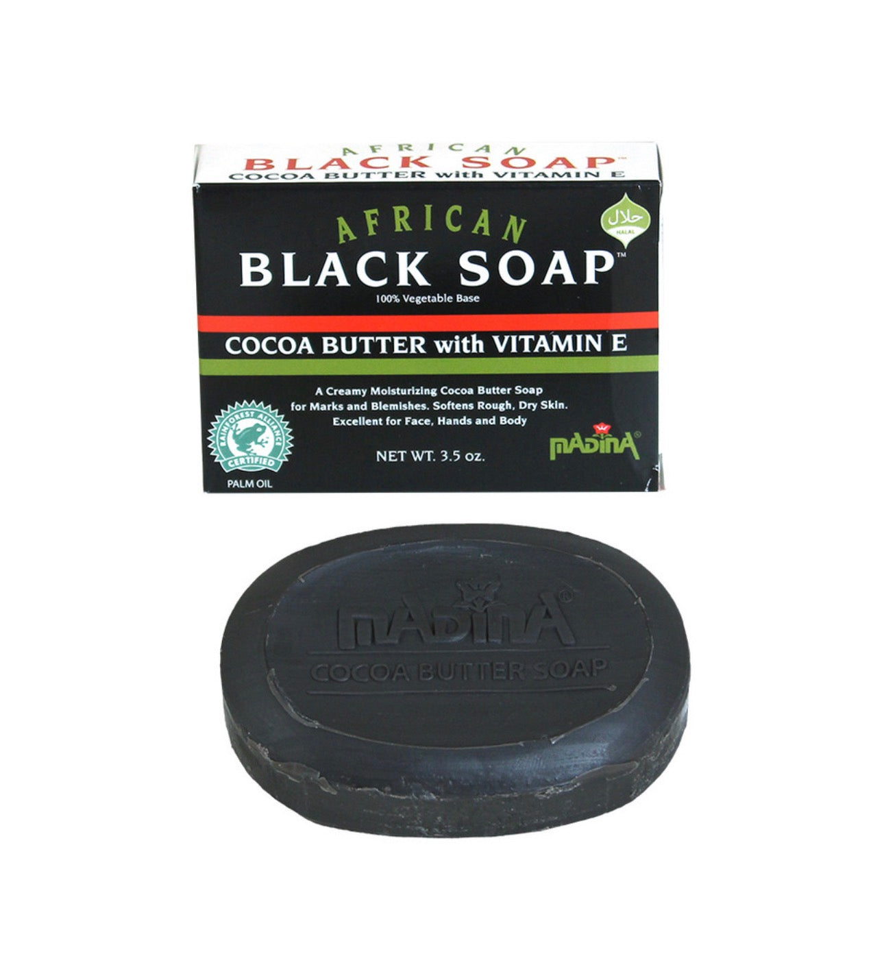 Madina African Black Soap with Cocoa Butter & Vitamin E