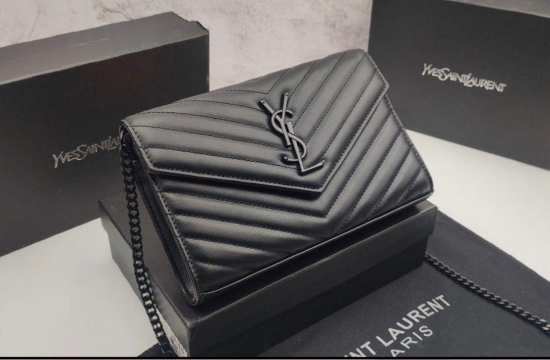 ###14 YSL Smooth Leather Black Black Hardware