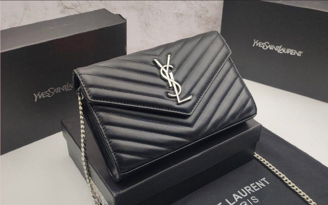 ###15 YSL Smooth Leather Black Silver Hardware